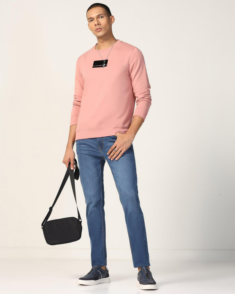 Crew Neck Pink Solid Sweatshirt - Uno