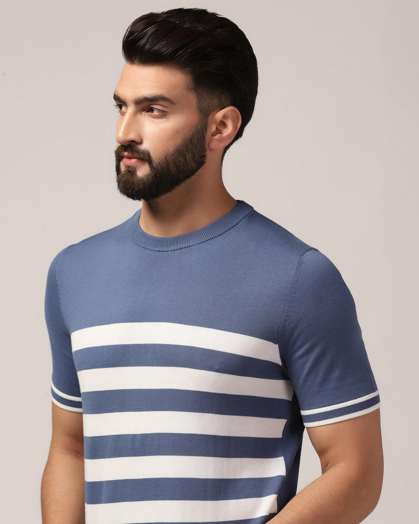 Crew Neck Powder Blue Stripe T-Shirt - Rew