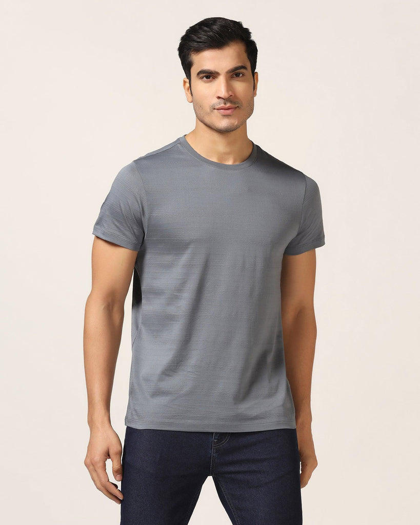 Crew Neck Powder Blue Textured T-Shirt - Velt