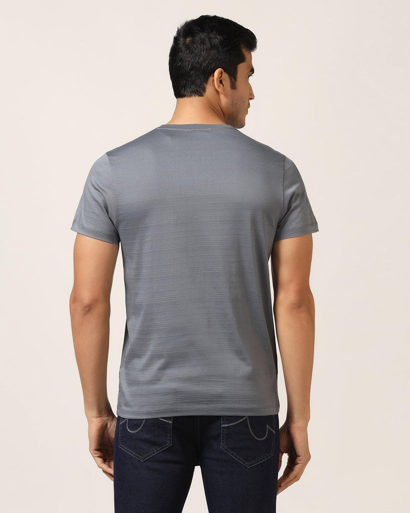 Crew Neck Powder Blue Textured T-Shirt - Velt