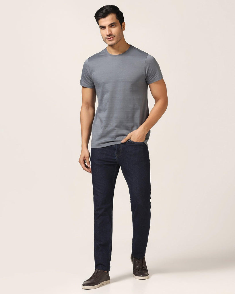 Crew Neck Powder Blue Textured T-Shirt - Velt