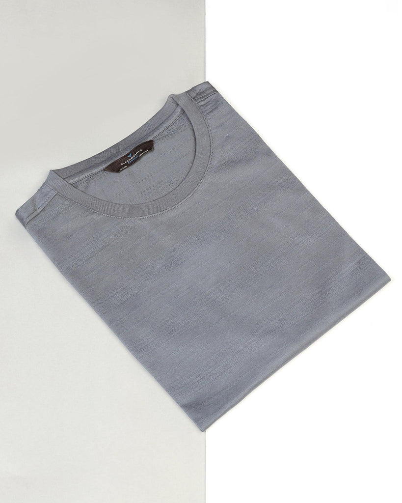 Crew Neck Powder Blue Textured T-Shirt - Velt