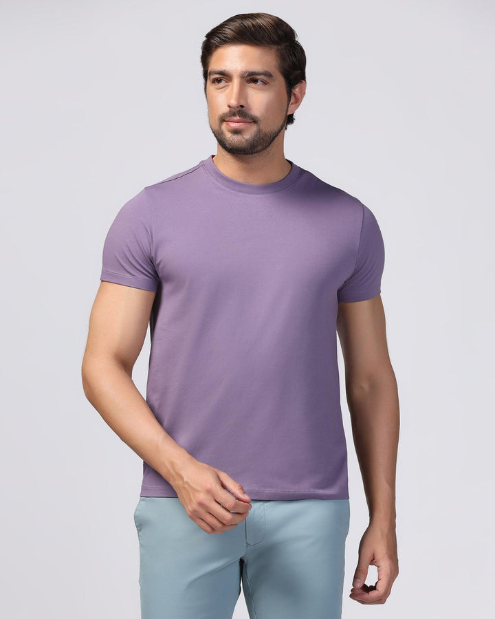 Crew Neck Purple Solid T-Shirt - Noah