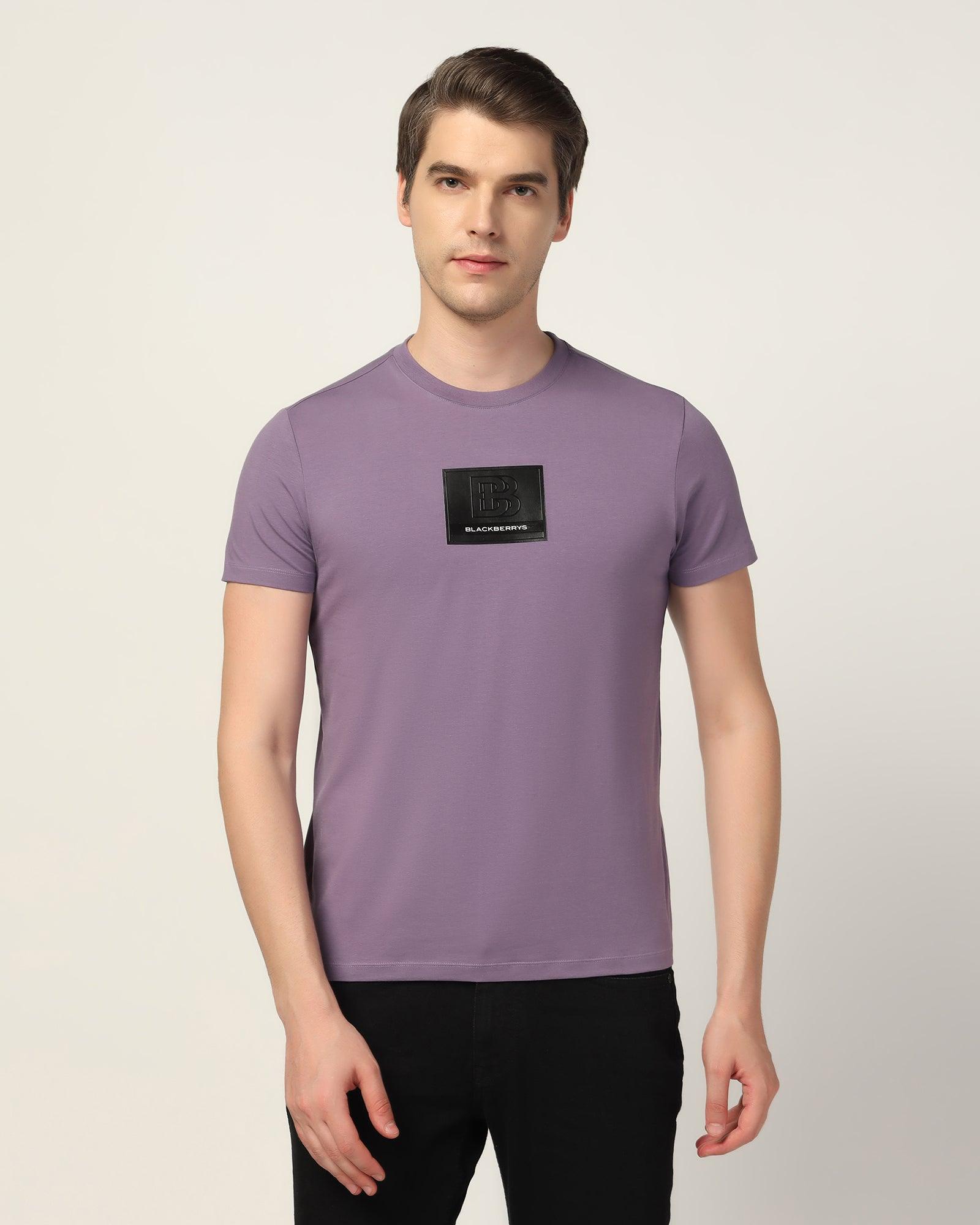 Crew Neck Purple Printed T-Shirt - Salve