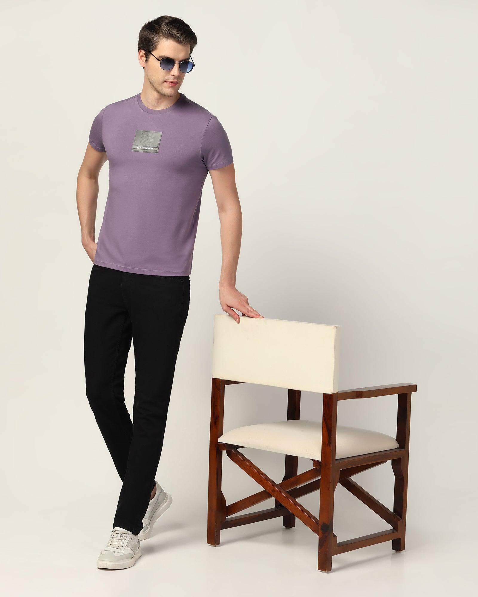 Crew Neck Purple Printed T-Shirt - Salve
