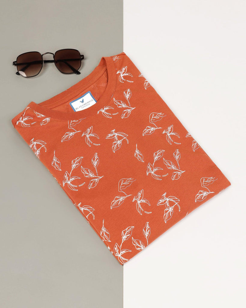 Crew Neck Rust Orange Printed T-Shirt - Kiwi