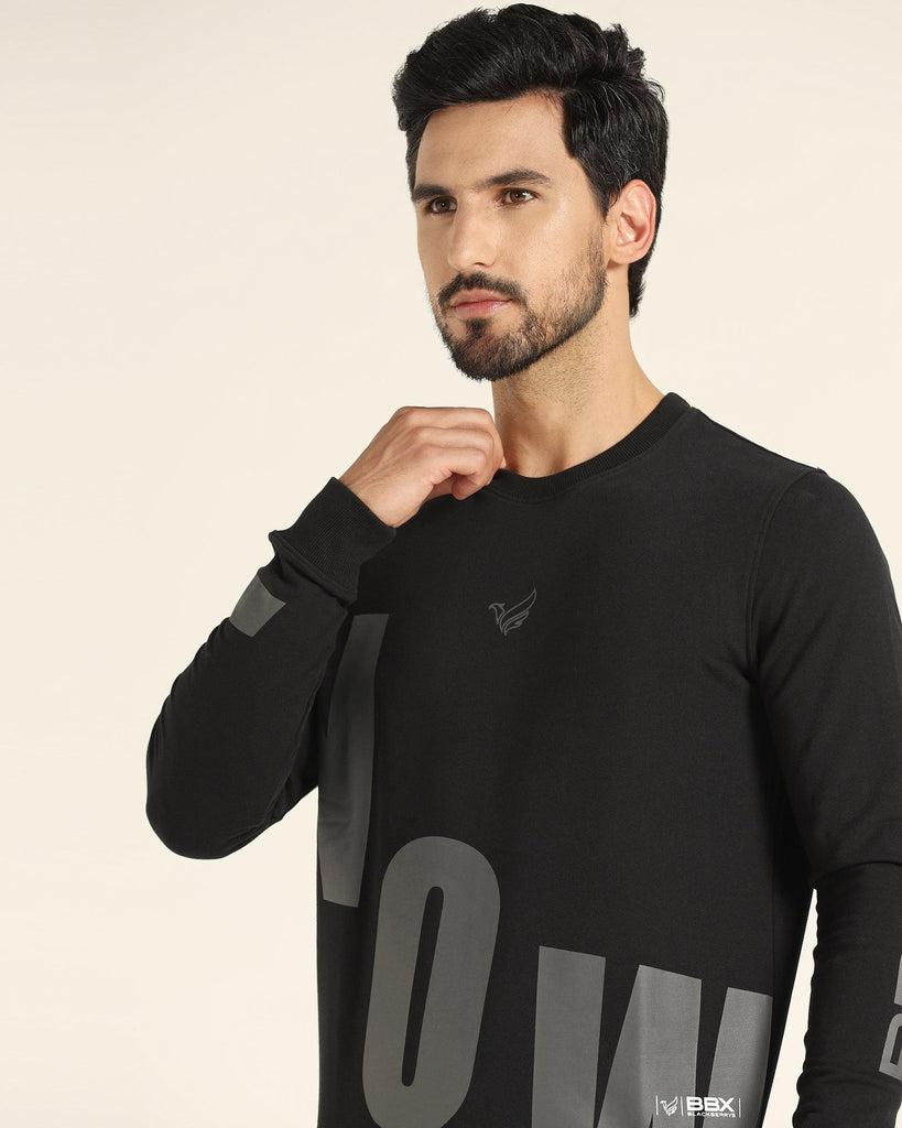 Crew Neck Black Solid Sweatshirt - Chandler