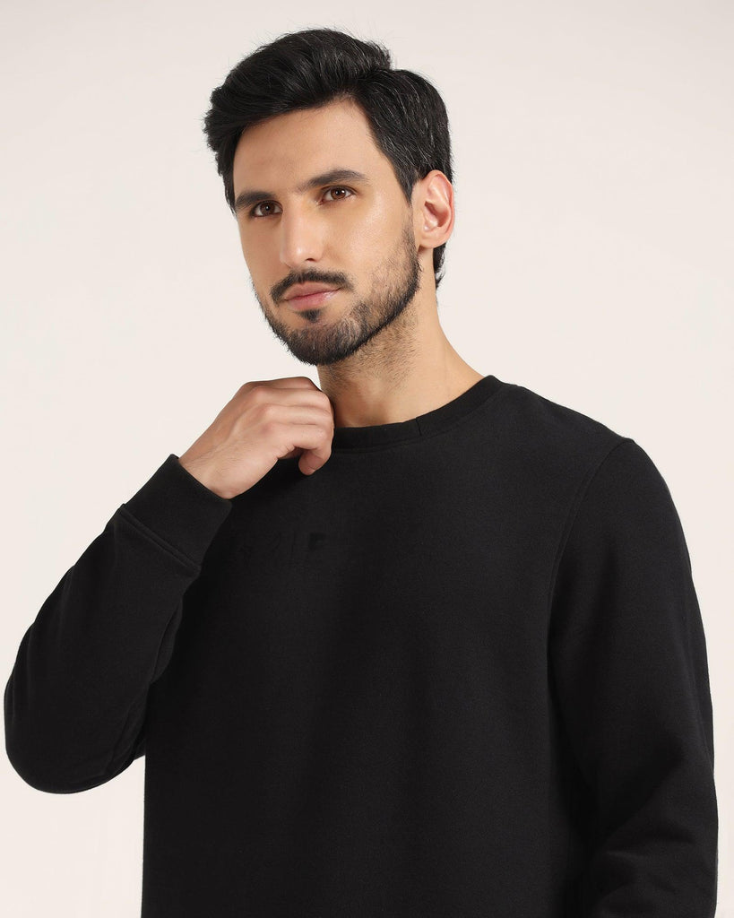 Crew Neck Black Solid Sweatshirt - Jame