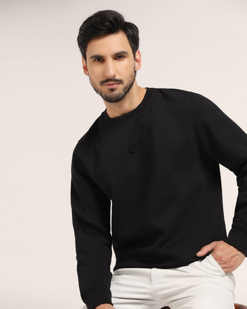 Crew Neck Black Solid Sweatshirt - Jame