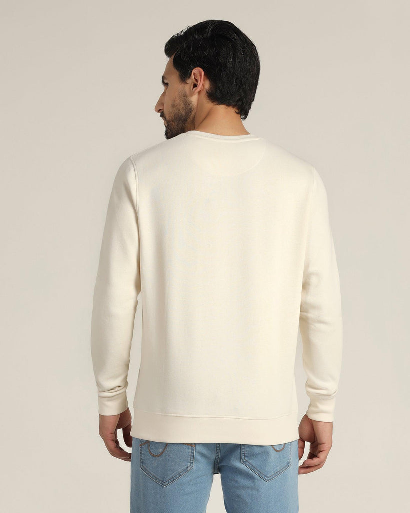 Crew Neck Off White Solid Sweatshirt - Jame