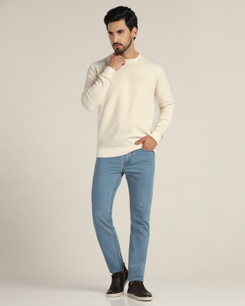 Crew Neck Off White Solid Sweatshirt - Jame