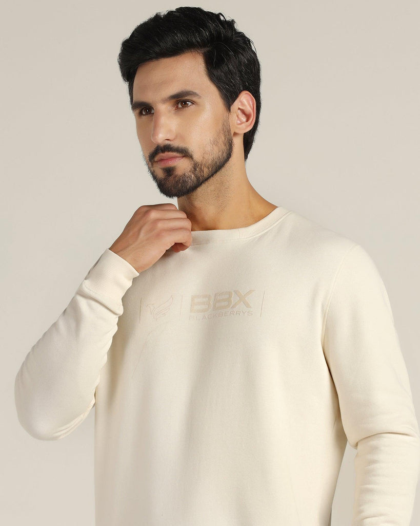 Crew Neck Off White Solid Sweatshirt - Jame