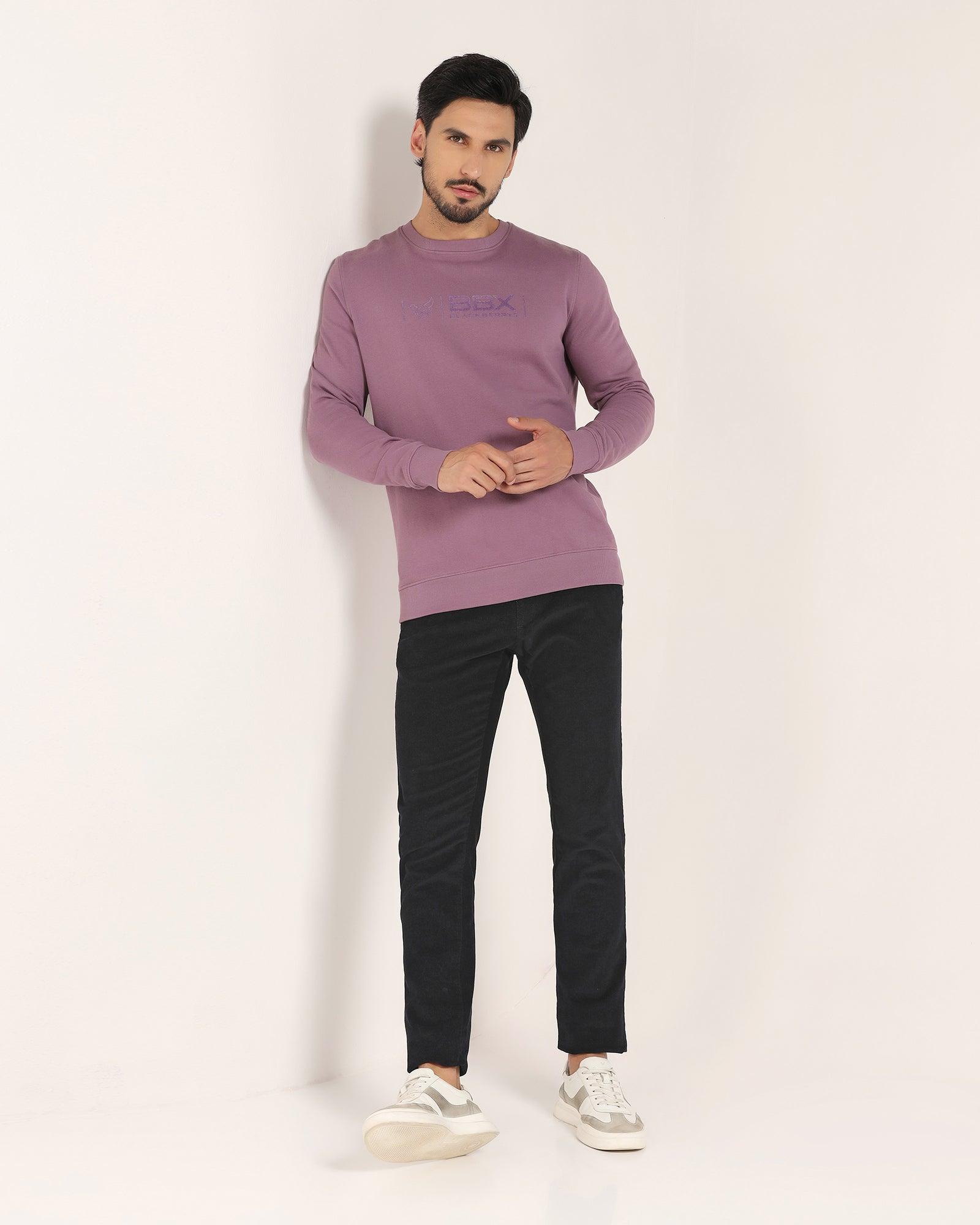 Crew Neck Purple Solid Sweatshirt - Jame