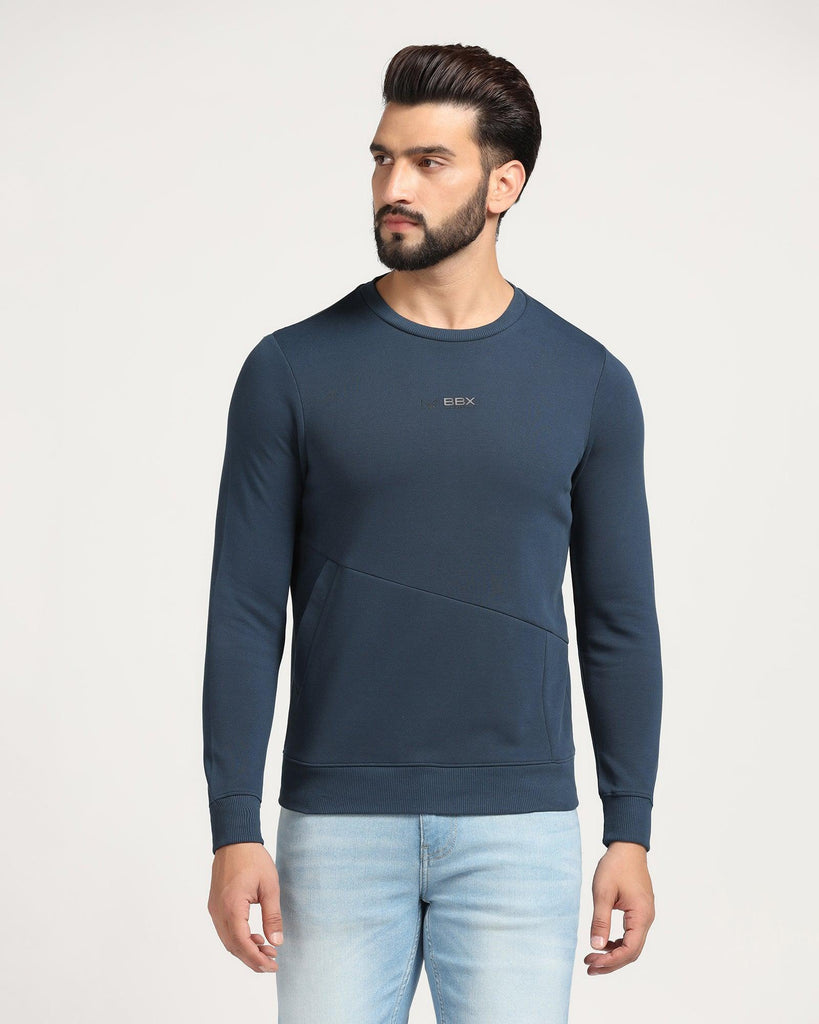 Crew Neck Teal Solid Sweatshirt - Joey