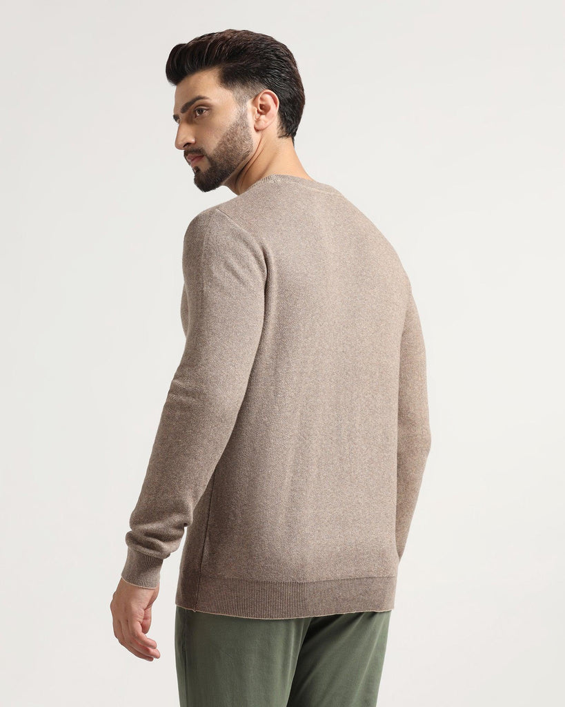 Crew Neck Beige Solid Sweater - Jenny