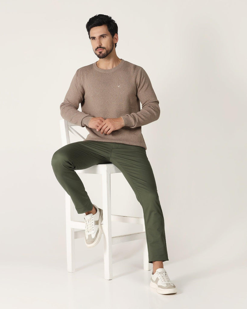 Crew Neck Beige Solid Sweater - Jenny