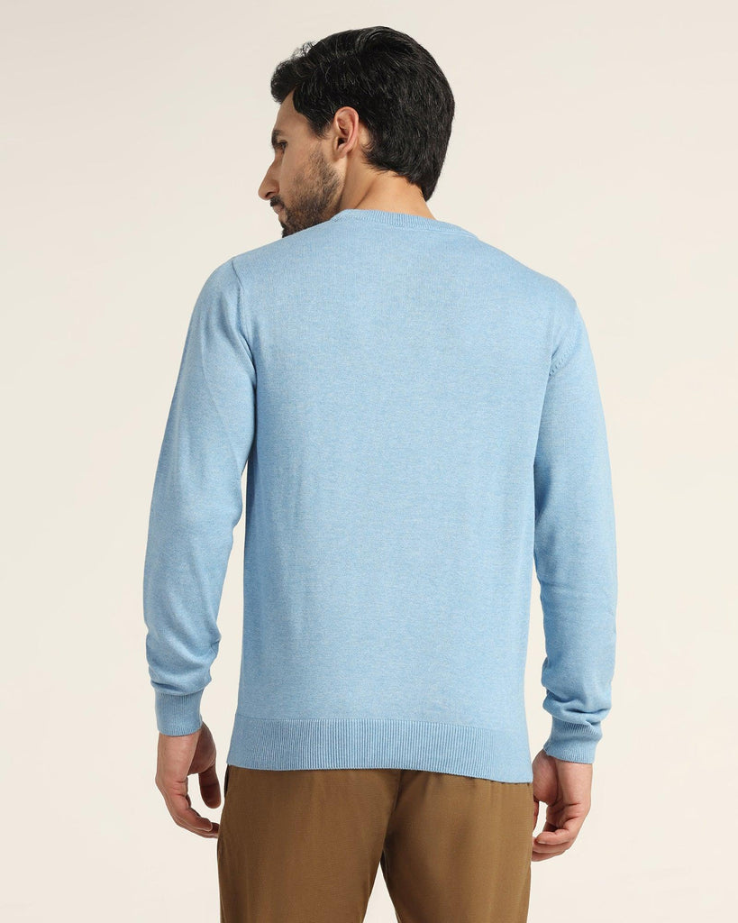 Crew Neck Blue Solid Sweater - Jolly