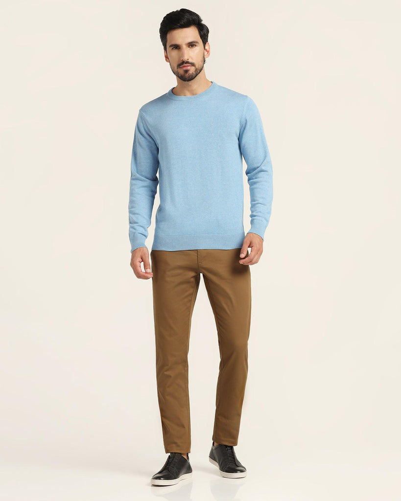 Crew Neck Blue Solid Sweater - Jolly