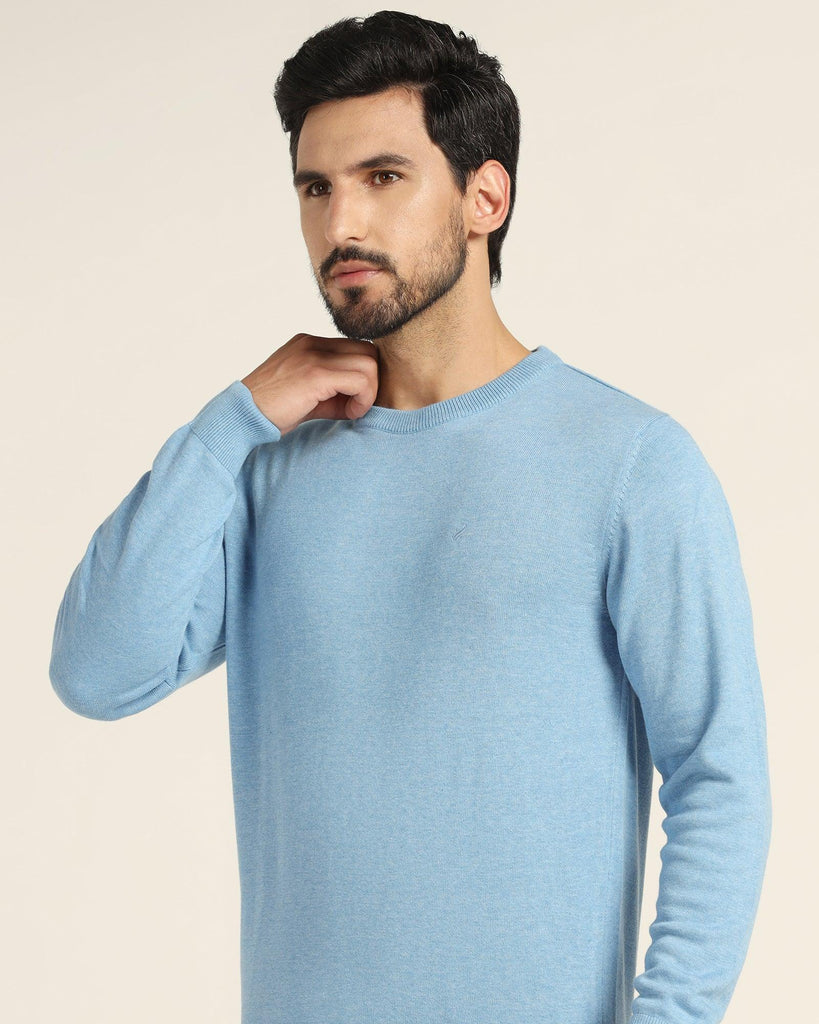 Crew Neck Blue Solid Sweater - Jolly