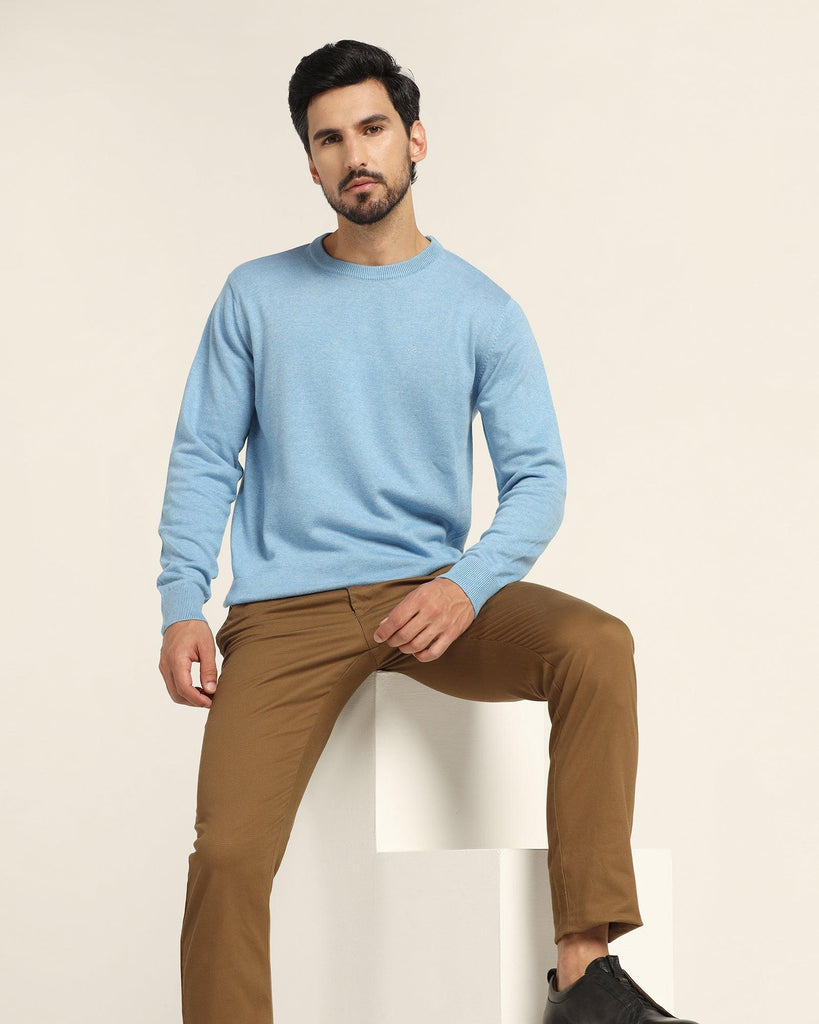 Crew Neck Blue Solid Sweater - Jolly