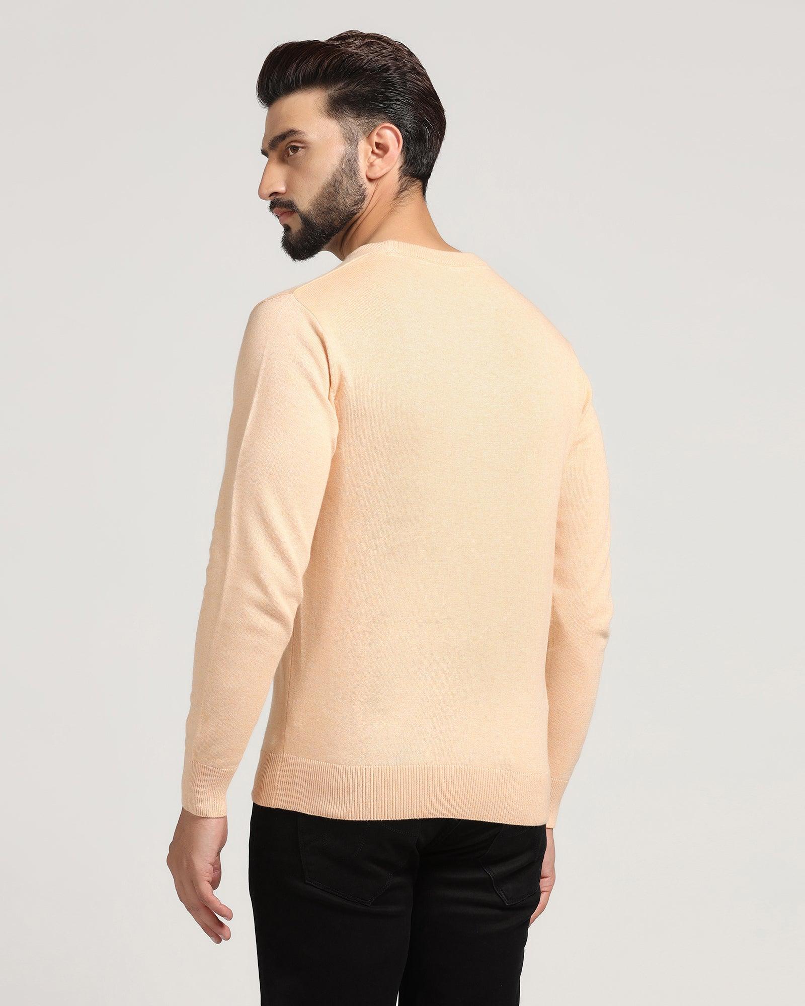 Crew Neck Cream Solid Sweater - Jolly