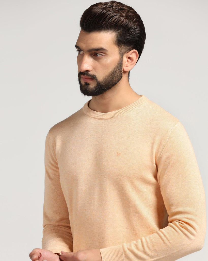 Crew Neck Cream Solid Sweater - Jolly