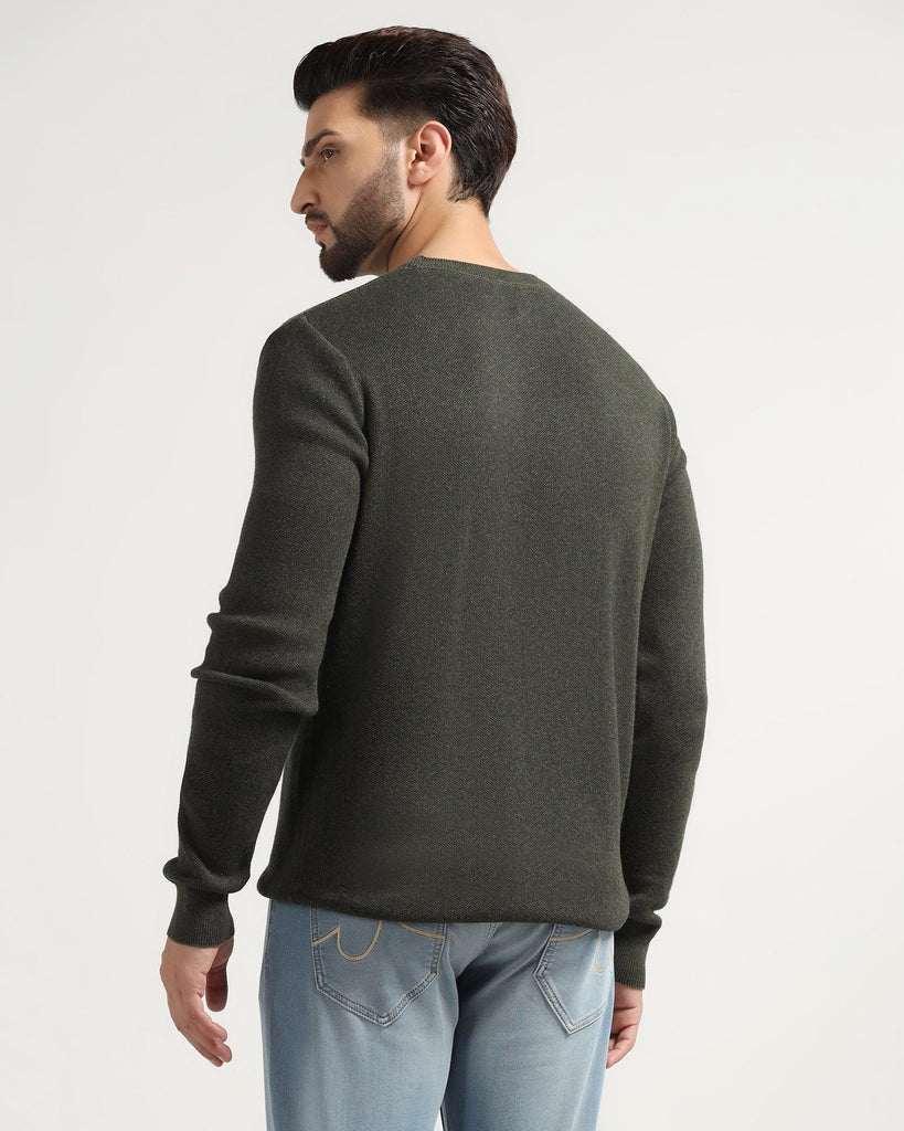 Crew Neck Green Solid Sweater - Jenny