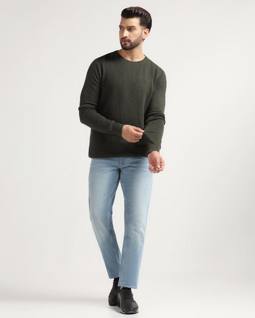 Crew Neck Green Solid Sweater - Jenny