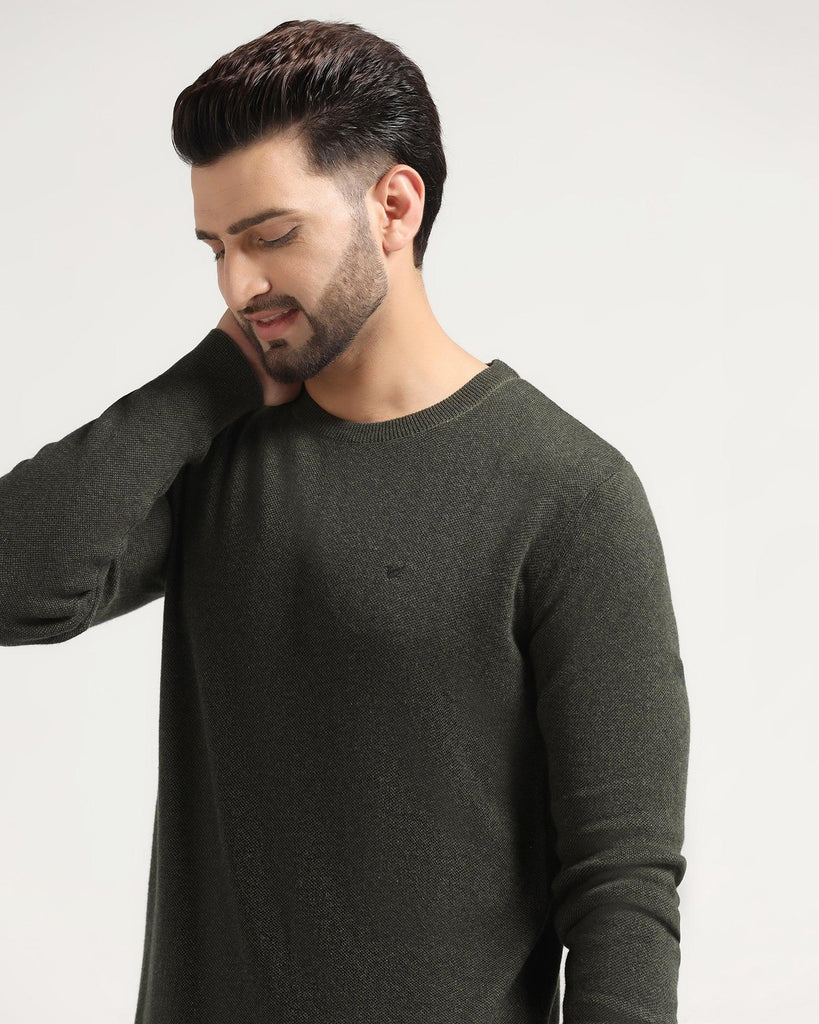 Crew Neck Green Solid Sweater - Jenny