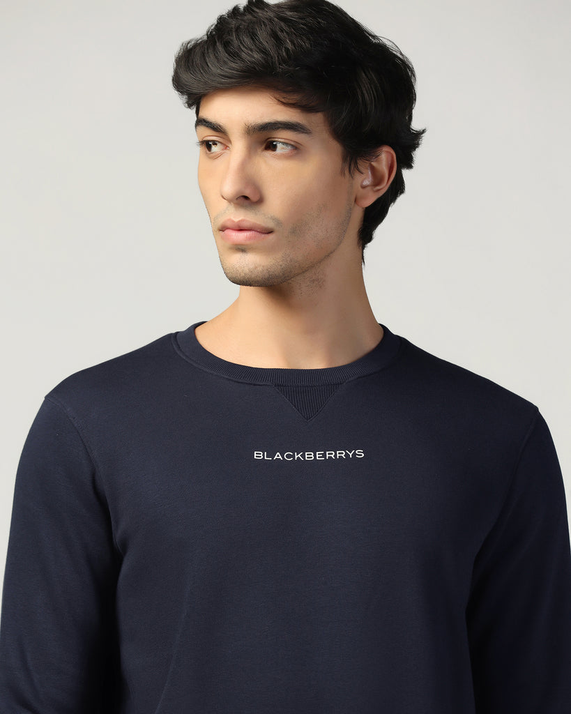 Crew Neck Navy Solid Sweatshirt - Bob