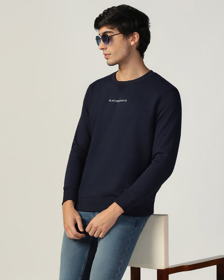 Crew Neck Navy Solid Sweatshirt - Bob