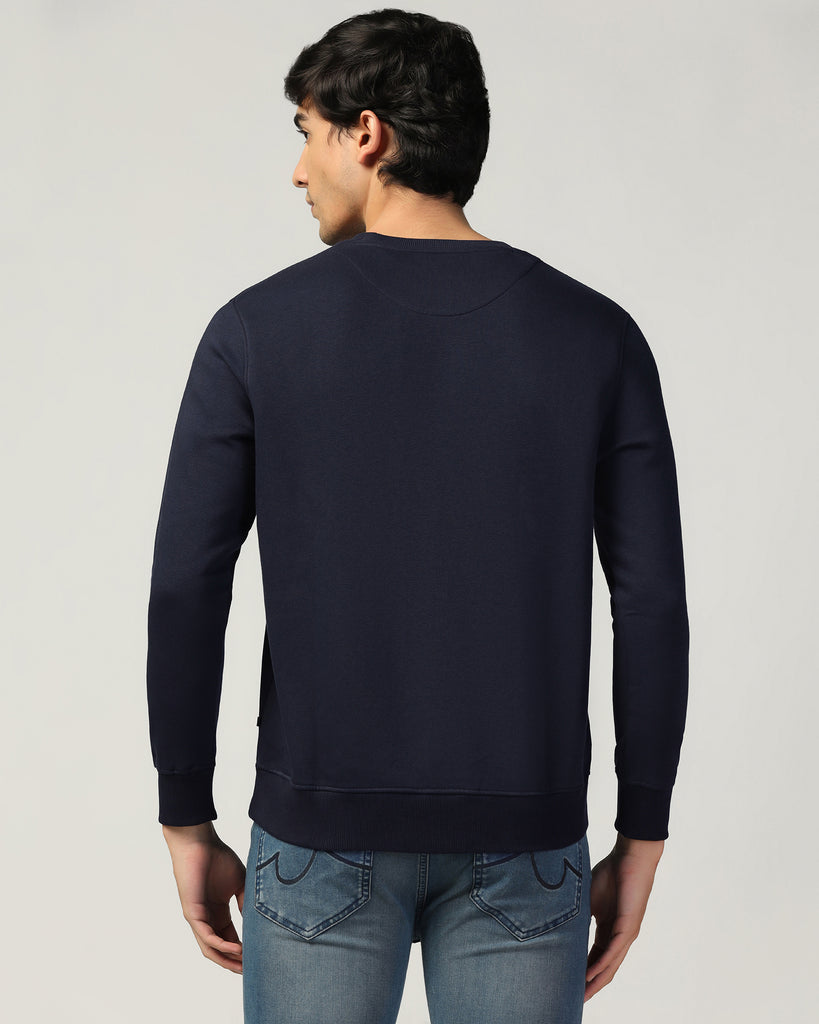 Crew Neck Navy Solid Sweatshirt - Bob