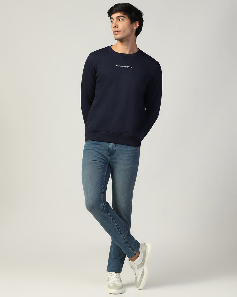 Crew Neck Navy Solid Sweatshirt - Bob