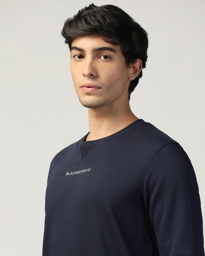 Crew Neck Navy Solid Sweatshirt - Bob