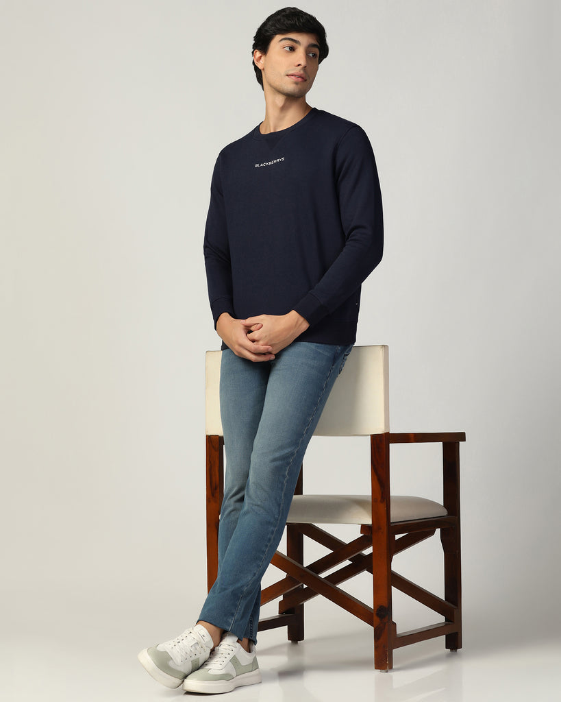 Crew Neck Navy Solid Sweatshirt - Bob