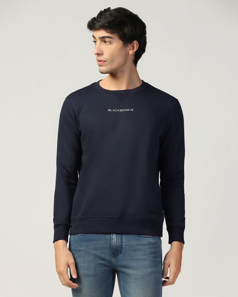 Crew Neck Navy Solid Sweatshirt - Bob