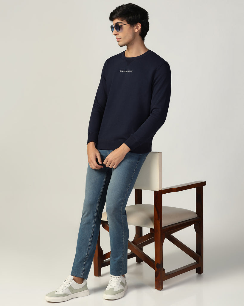 Crew Neck Navy Solid Sweatshirt - Bob