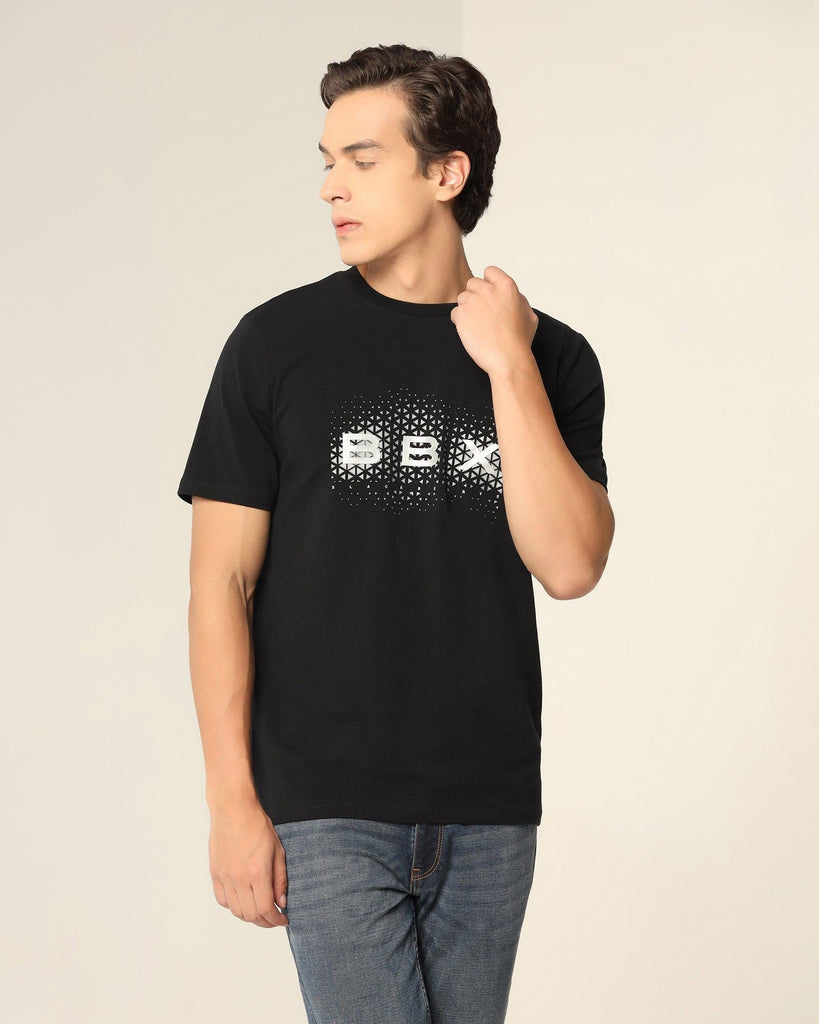 Crew Neck Black Solid T-Shirt - Dino