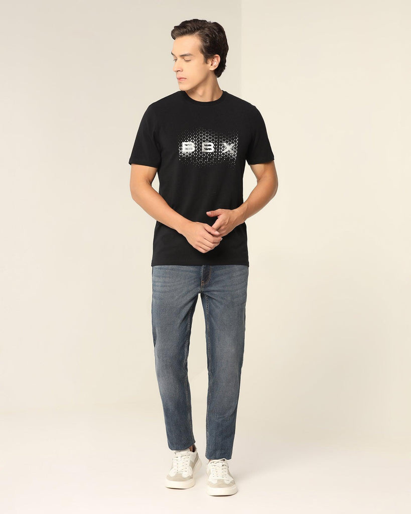 Crew Neck Black Solid T-Shirt - Dino