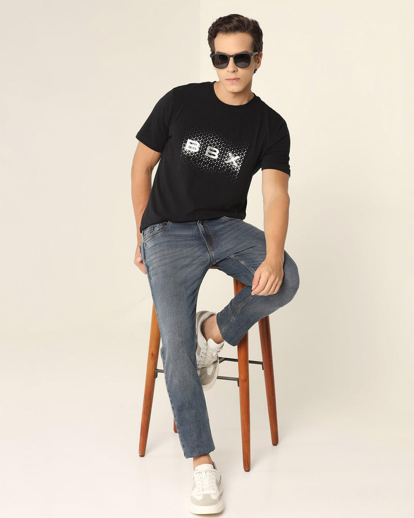 Crew Neck Black Solid T-Shirt - Dino