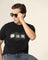 Crew Neck Black Solid T-Shirt - Dino