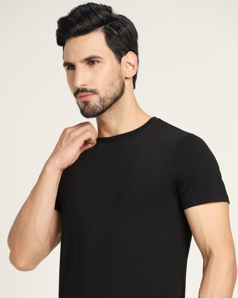 Crew Neck Black Solid T-Shirt - Holan