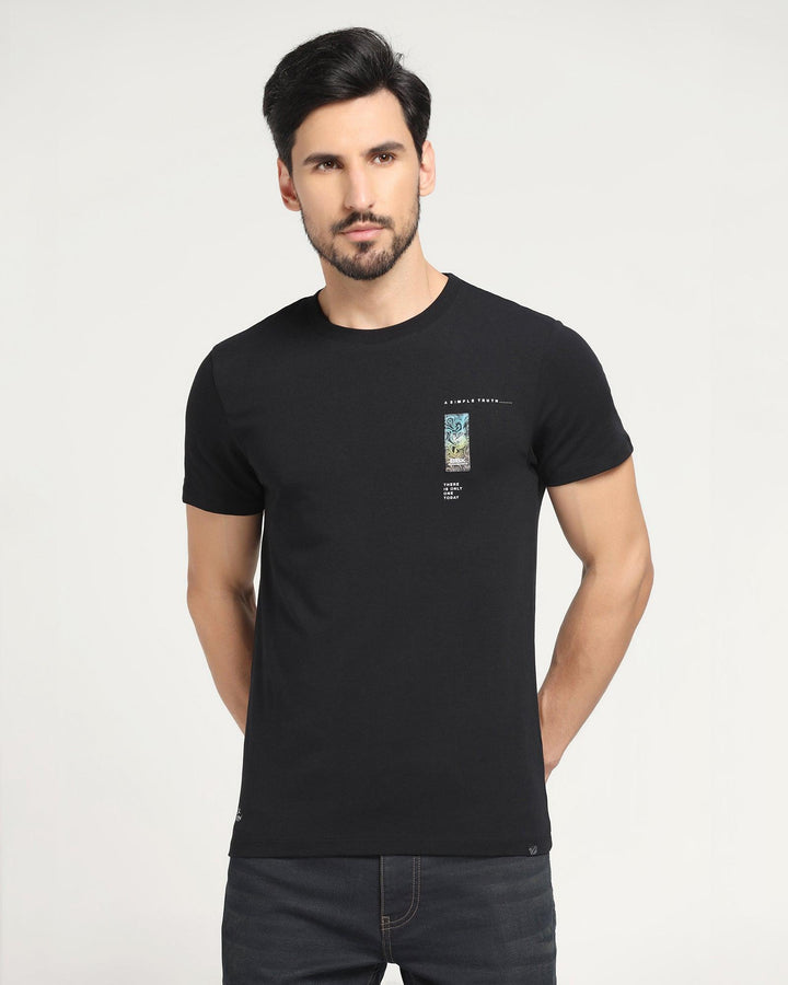 Crew Neck Black Solid T-Shirt - Jog