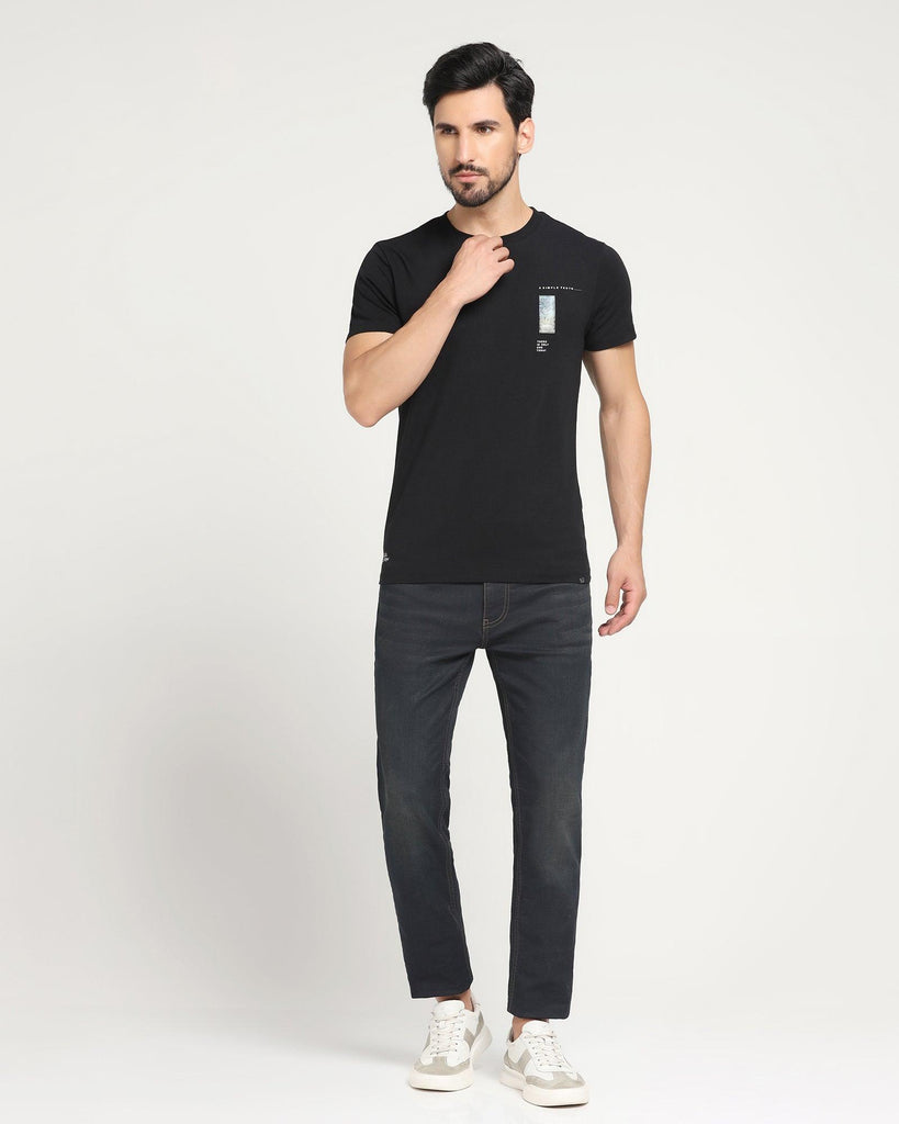 Crew Neck Black Solid T-Shirt - Jog