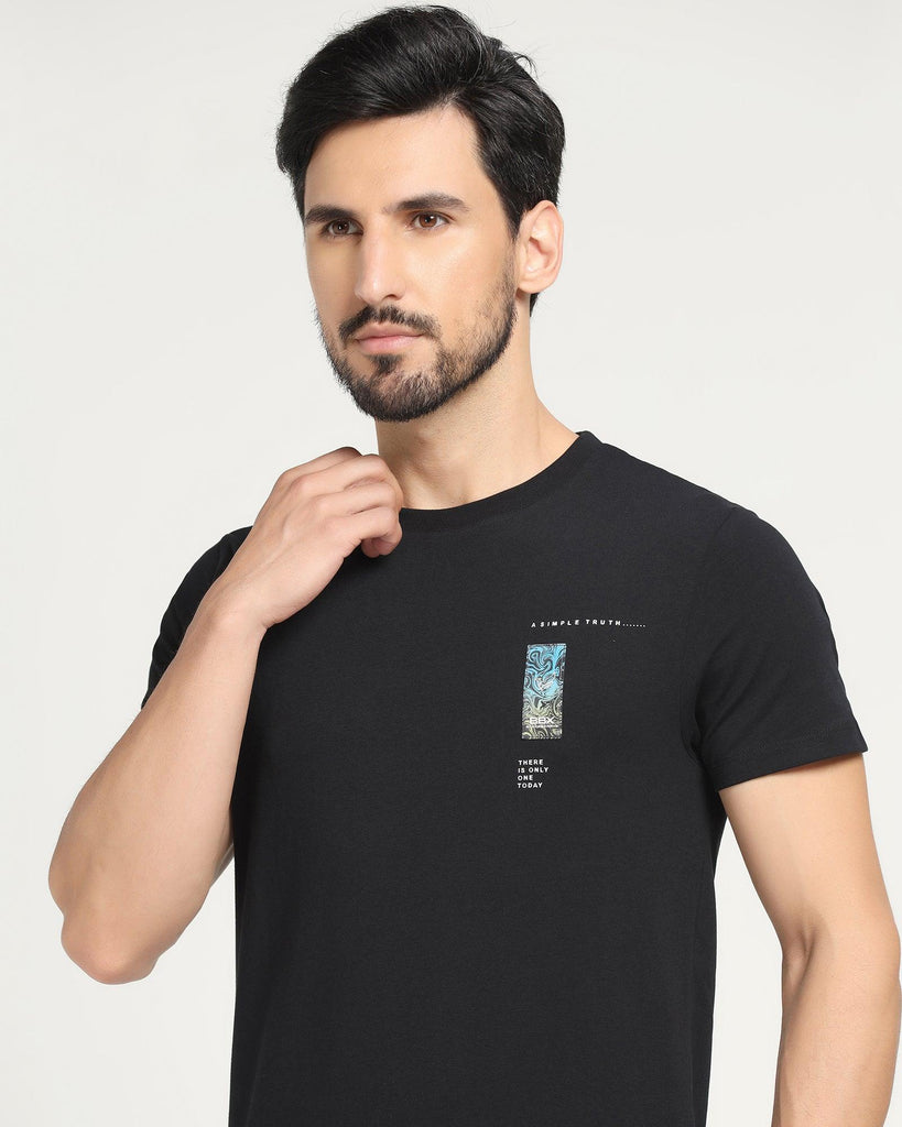 Crew Neck Black Solid T-Shirt - Jog