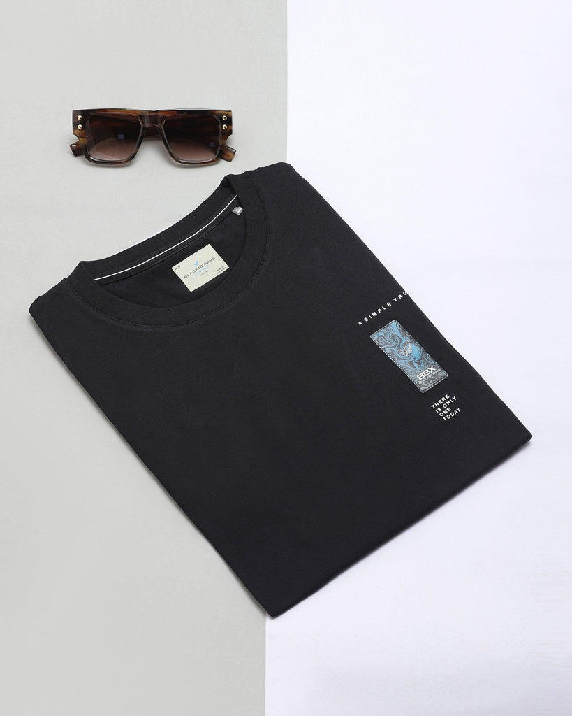 Crew Neck Black Solid T-Shirt - Jog