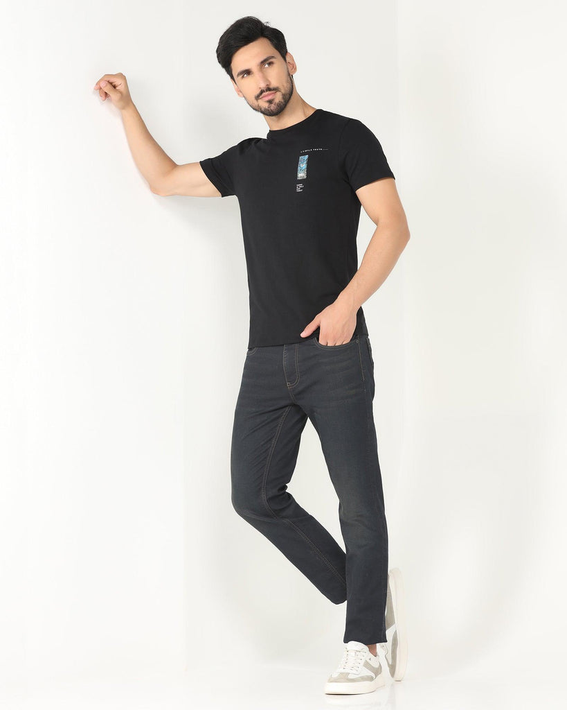 Crew Neck Black Solid T-Shirt - Jog