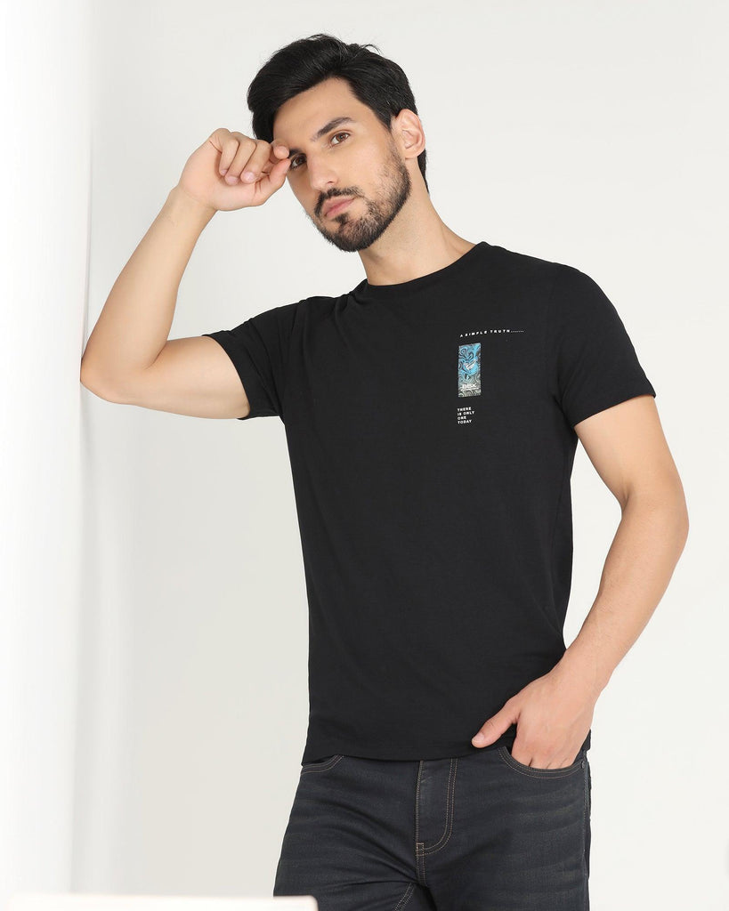 Crew Neck Black Solid T-Shirt - Jog