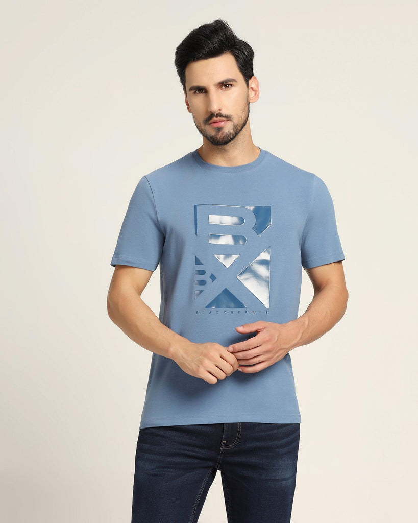 Crew Neck Blue Solid T-Shirt - Foxxy