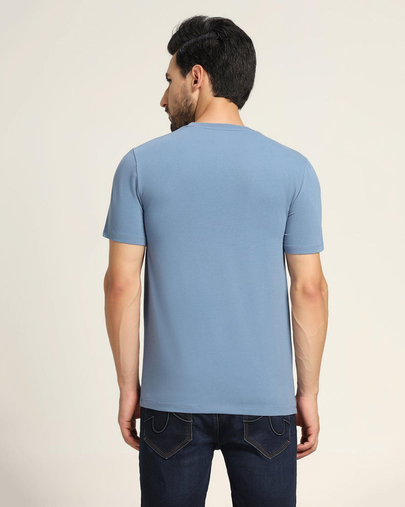 Crew Neck Blue Solid T-Shirt - Foxxy